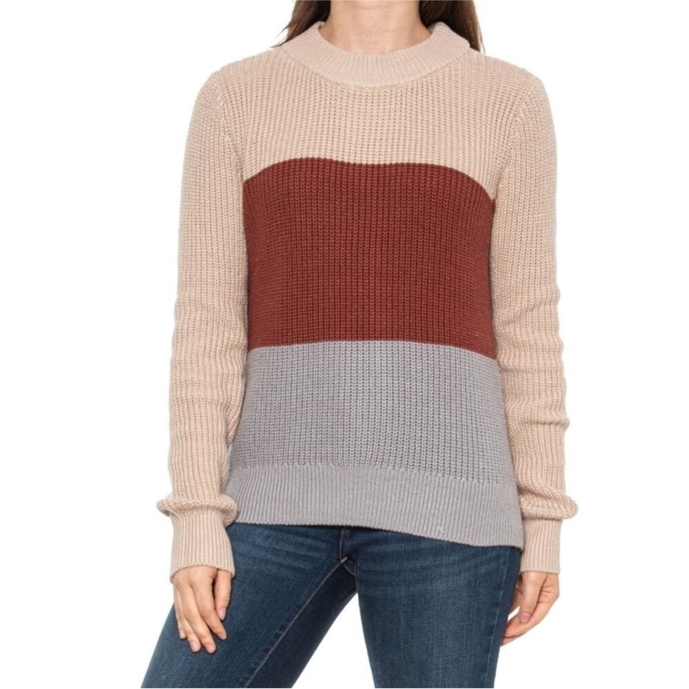 Faherty Colorblock Stripe Autumn Ribbed Cotton Crew Sweater Size XS